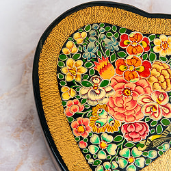 【超高精細・一点もの】カシミールのペーパーマッシュ 百花繚乱 ハート型小物入れ 約11cm x 約10.5cm - サブ3