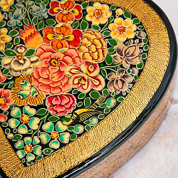 【超高精細・一点もの】カシミールのペーパーマッシュ 百花繚乱 ハート型小物入れ 約11cm x 約10.5cm - サブ4