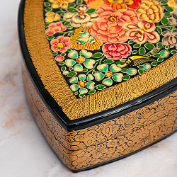 【超高精細・一点もの】カシミールのペーパーマッシュ 百花繚乱 ハート型小物入れ 約11cm x 約10.5cm - サブ5