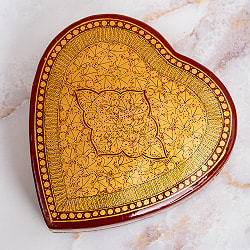 【超高精細・一点もの】カシミールのペーパーマッシュ ハート型小物入れ 約11cm x 約10.5cm - サブ2