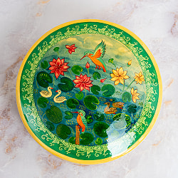 【超高精細・一点もの】カシミールのペーパーマッシュ 小鳥の園 円形小物入れ 約11cm x 約11cm - サブ2