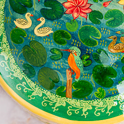 【超高精細・一点もの】カシミールのペーパーマッシュ 小鳥の園 円形小物入れ 約11cm x 約11cm - サブ3