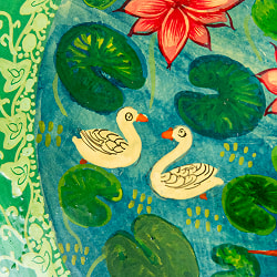 【超高精細・一点もの】カシミールのペーパーマッシュ 小鳥の園 円形小物入れ 約11cm x 約11cm - サブ4