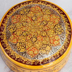 【超高精細・一点もの】カシミールのペーパーマッシュ 無窮唐草 円形小物入れ 約11cm x 約11cm - サブ5