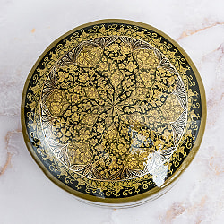 【超高精細・一点もの】カシミールのペーパーマッシュ 無窮唐草 円形小物入れ 約11cm x 約11cm - サブ2