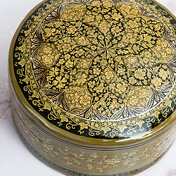 【超高精細・一点もの】カシミールのペーパーマッシュ 無窮唐草 円形小物入れ 約11cm x 約11cm - サブ3