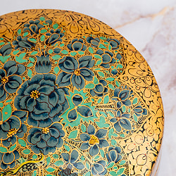 【超高精細・一点もの】カシミールのペーパーマッシュ 金色百華 円形小物入れ 約11cm x 約11cm - サブ4