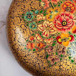 【超高精細・一点もの】カシミールのペーパーマッシュ 金色百花繚乱 円形小物入れ 約11cm x 約11cm - サブ3