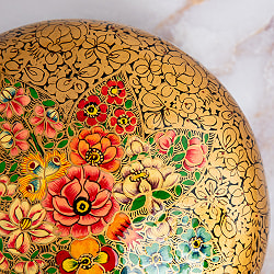 【超高精細・一点もの】カシミールのペーパーマッシュ 金色百花繚乱 円形小物入れ 約11cm x 約11cm - サブ4