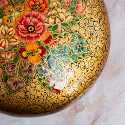 【超高精細・一点もの】カシミールのペーパーマッシュ 金色百花繚乱 円形小物入れ 約11cm x 約11cm - サブ5