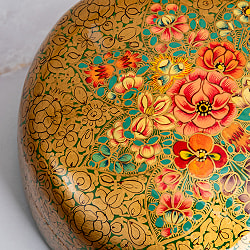 【超高精細・一点もの】カシミールのペーパーマッシュ 金色百花繚乱 円形小物入れ 約11cm x 約11cm - サブ3