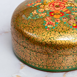 【超高精細・一点もの】カシミールのペーパーマッシュ 金色百花繚乱 円形小物入れ 約11cm x 約11cm - サブ5