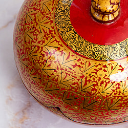 【超高精細・一点もの】カシミールのペーパーマッシュ 赤金 壺型小物入れ 約8.5cm x 約8.5cm - サブ3