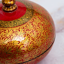 【超高精細・一点もの】カシミールのペーパーマッシュ 赤金 壺型小物入れ 約8.5cm x 約8.5cm - サブ4