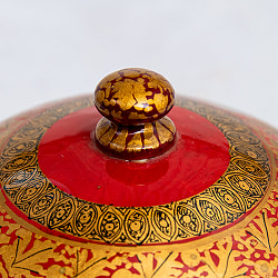 【超高精細・一点もの】カシミールのペーパーマッシュ 赤金 壺型小物入れ 約8.5cm x 約8.5cm - サブ5