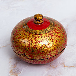 【超高精細・一点もの】カシミールのペーパーマッシュ 赤金 壺型小物入れ 約8.5cm x 約8.5cmの商品写真