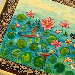 【超高精細・一点もの】カシミールのペーパーマッシュ 鳥の湖 長方形小物入れ 約11cm x 約9cm - サブ3