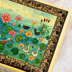 【超高精細・一点もの】カシミールのペーパーマッシュ 鳥の湖 長方形小物入れ 約11cm x 約9cm - サブ4