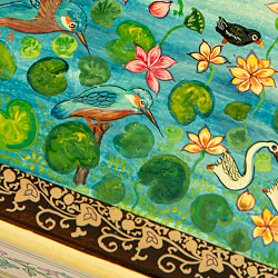 【超高精細・一点もの】カシミールのペーパーマッシュ 鳥の湖 長方形小物入れ 約11cm x 約9cm - サブ5