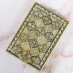 【超高精細・一点もの】カシミールのペーパーマッシュ 格子花柄 長方形小物入れ 約12.5cm x 約8.5cm - サブ2