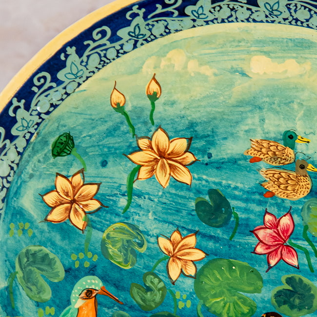 【超高精細・一点もの】カシミールのペーパーマッシュ 鳥の園 円形小物入れ 約11cm x 約11cm 7 - 淵の部分になります。