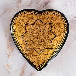 【超高精細・一点もの】カシミールのペーパーマッシュ 黒地に金 ハート型小物入れ 約11cm x 約10cm - サブ2