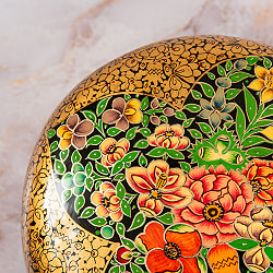 【超高精細・一点もの】カシミールのペーパーマッシュ 黒金地に百華 円形小物入れ 約10.5cm x 約10.5cm - サブ3