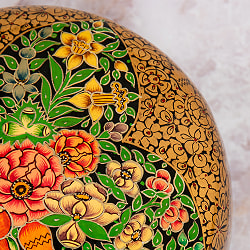 【超高精細・一点もの】カシミールのペーパーマッシュ 黒金地に百華 円形小物入れ 約10.5cm x 約10.5cm - サブ5