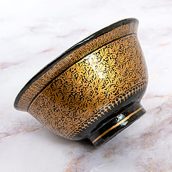 【超高精細・一点もの】カシミールのペーパーマッシュ 黒地に金唐草 椀型小物入れ 約11.5cm x 約11.5cm - サブ2