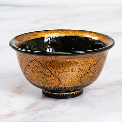【超高精細・一点もの】カシミールのペーパーマッシュ 黒地に黄金の樹 椀型小物入れ 約11.8cm x 約11.8cm - サブ2