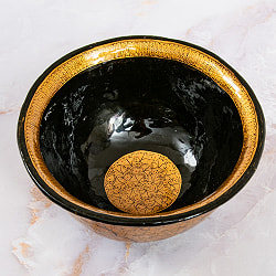 【超高精細・一点もの】カシミールのペーパーマッシュ 黒地に黄金の樹 椀型小物入れ 約11.8cm x 約11.8cm - サブ3