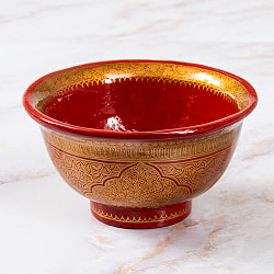 【超高精細・一点もの】カシミールのペーパーマッシュ 赤金 椀型小物入れ 約11.5cm x 約11.5cm - サブ2