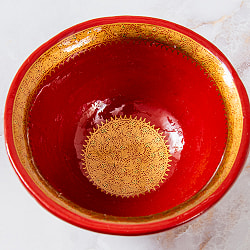 【超高精細・一点もの】カシミールのペーパーマッシュ 赤金 椀型小物入れ 約11.5cm x 約11.5cm - サブ3