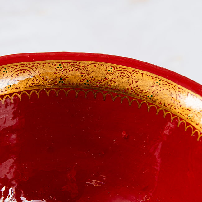 【超高精細・一点もの】カシミールのペーパーマッシュ 赤金 椀型小物入れ 約11.5cm x 約11.5cm 5 - 淵の部分です。