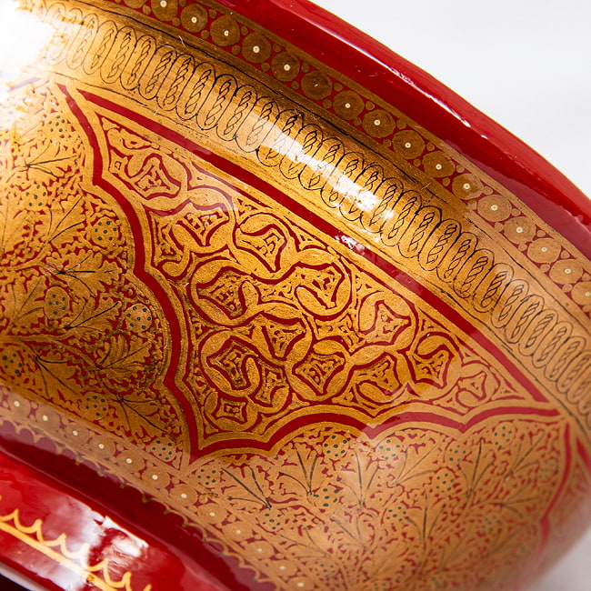【超高精細・一点もの】カシミールのペーパーマッシュ 赤金 椀型小物入れ 約11.5cm x 約11.5cm 8 - 無限に細部が広がります。