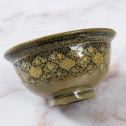 【超高精細・一点もの】カシミールのペーパーマッシュ 格子花柄 椀型小物入れ 約11.5cm x 約11.5cm - サブ5