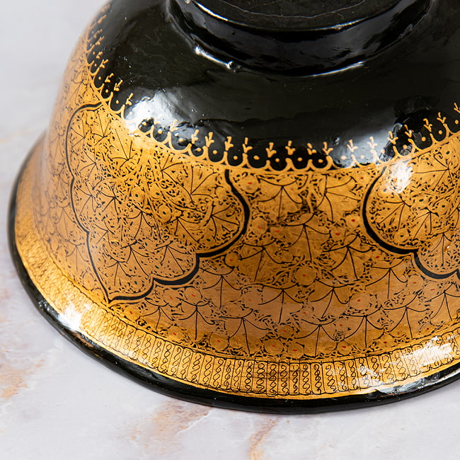 【超高精細・一点もの】カシミールのペーパーマッシュ 黒地に黄金の樹 椀型小物入れ 約11.5cm x 約11.5cm 11 - 職人技が光ります。