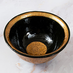 【超高精細・一点もの】カシミールのペーパーマッシュ 黒地に黄金の樹 椀型小物入れ 約11.5cm x 約11.5cm - サブ2