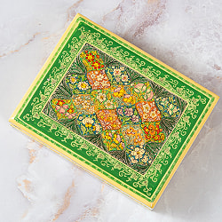 【超高精細・一点もの】カシミールのペーパーマッシュ 格子花柄 長方形小物入れ 約11cm x 約8.5cm - サブ2