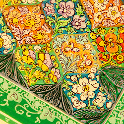 【超高精細・一点もの】カシミールのペーパーマッシュ 格子花柄 長方形小物入れ 約11cm x 約8.5cm - サブ5