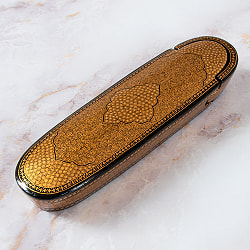 【超高精細・一点もの】カシミールのペーパーマッシュ 黒地に金 ペンケース・小物入れ 約22cm x 約6cm - サブ2