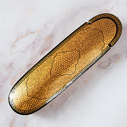 【超高精細・一点もの】カシミールのペーパーマッシュ 黒地に金 ペンケース・小物入れ 約22cm x 約6cm - サブ3