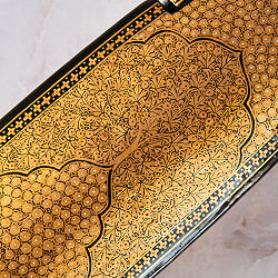 【超高精細・一点もの】カシミールのペーパーマッシュ 黒地に金 ペンケース・小物入れ 約22cm x 約6cm - サブ5