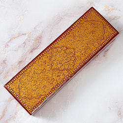 【超高精細・一点もの】カシミールのペーパーマッシュ 赤金 ペンケース・小物入れ 約22.5cm x 約7.2cm - サブ2