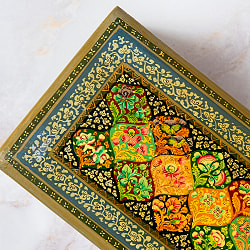 【超高精細・一点もの】カシミールのペーパーマッシュ 格子花柄 ペンケース・小物入れ 約22.5cm x 約7.5cm - サブ3