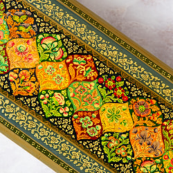 【超高精細・一点もの】カシミールのペーパーマッシュ 格子花柄 ペンケース・小物入れ 約22.5cm x 約7.5cm - サブ4