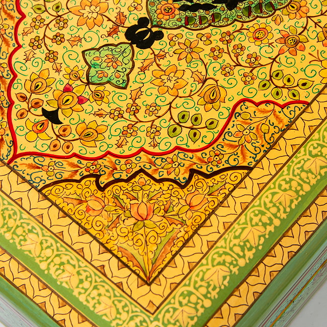 【超高精細・一点もの】カシミールのペーパーマッシュ 永久の園 長方形小物入れ 約22.5cm x 約14.8cm 9 - 細部が無限に広がる意匠です。
