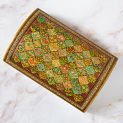 【超高精細・一点もの】カシミールのペーパーマッシュ 格子花柄 チェスト形小物入れ 約22.5cm x 約14.8cm - サブ2