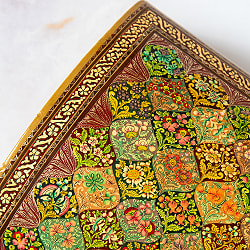 【超高精細・一点もの】カシミールのペーパーマッシュ 格子花柄 チェスト形小物入れ 約22.5cm x 約14.8cm - サブ3