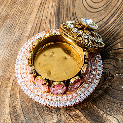 ジュエル装飾 インドの小物入れ風インテリアボックス 直径7.5cm程度 - サブ5